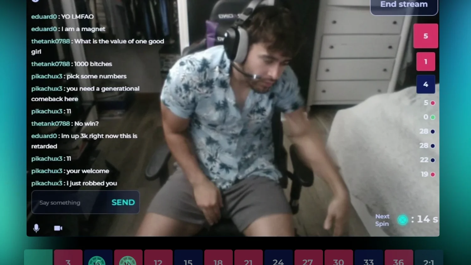 A streamer live on LiveChance with chat beside the stream